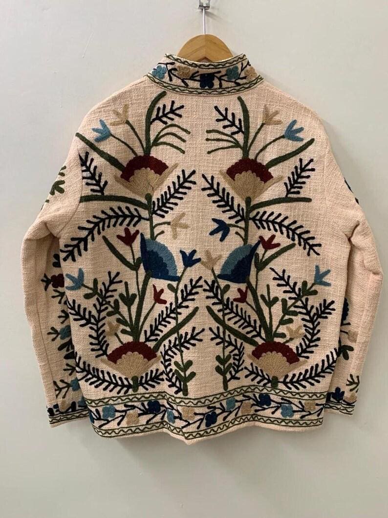 Embroidered Cotton Velvet Suzani Jacket | Boho Floral Ethnic Coat Bohozani