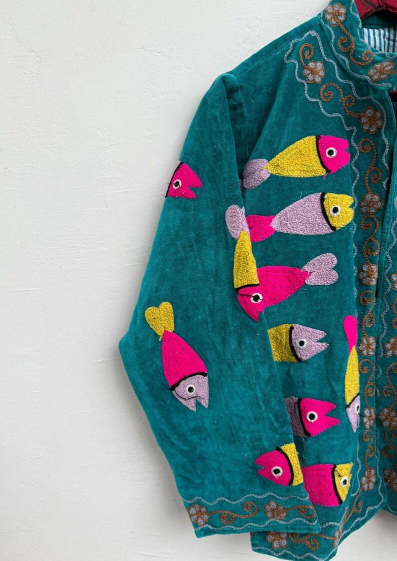 Handmade Suzani Embroidery Jacket: Indian Boho Quilted Coat Bohozani
