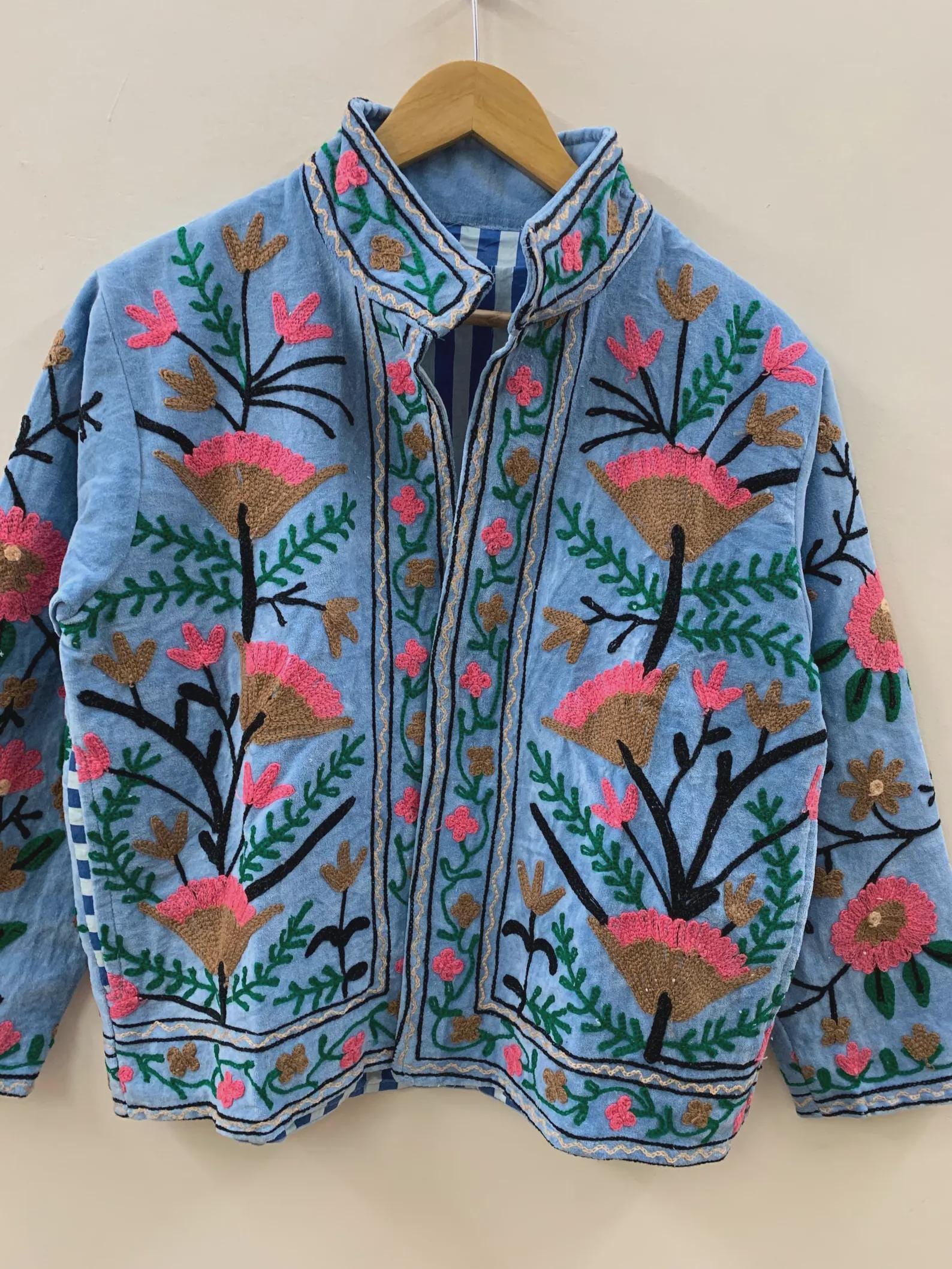 Hand-Embroidered Suzani Velvet Jacket | Short Bohemian Festival Coat Bohozani