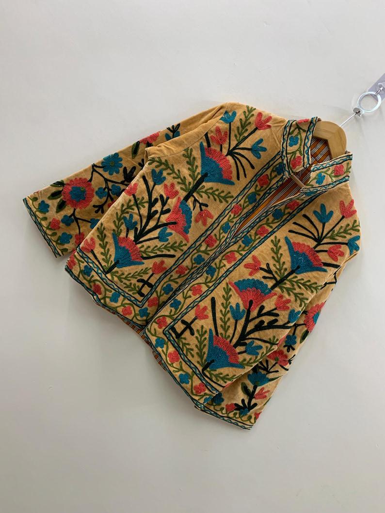 Yellow Velvet Suzani Jacket – Hand-Embroidered Boho Ethnic Kimono Outerwear Bohozani