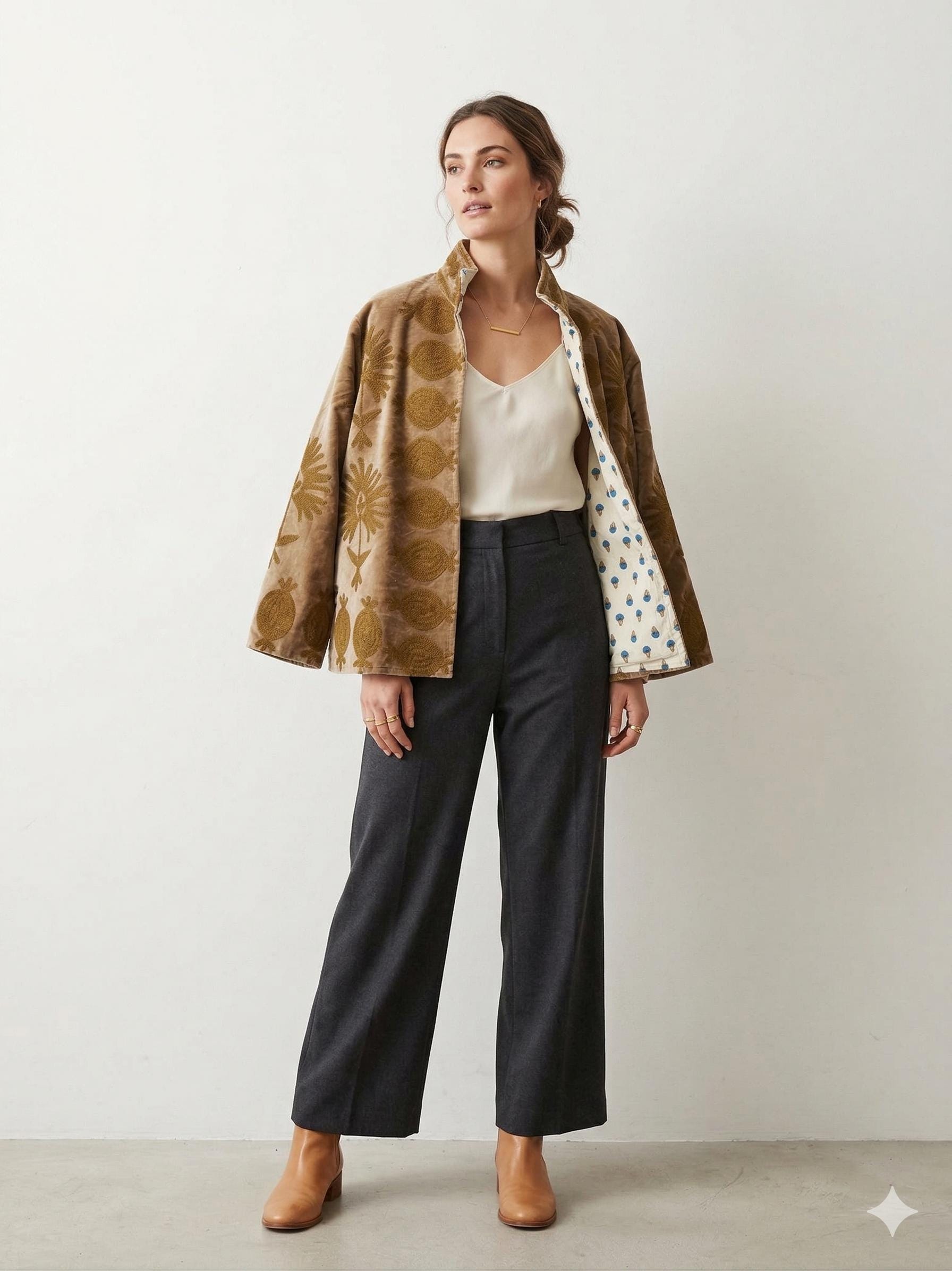 Velvet Suzani Jacket – Hand-Embroidered Boho Ethnic Kimono Outerwear Bohozani