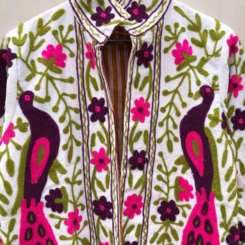 Velvet Suzani Jacket | Peacock Floral Embroidered Ethnic Outerwear, Vintage Style, Festival Wear Bohozani
