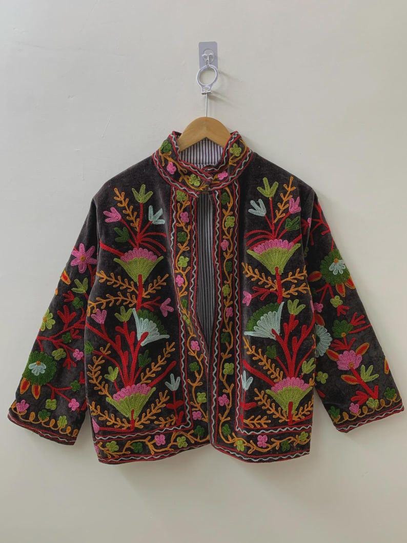 NEW COLLECTION Hand-Embroidered Velvet Suzani Jacket – Boho Ethnic Kimono Outerwear Gifr For Mom Bohozani
