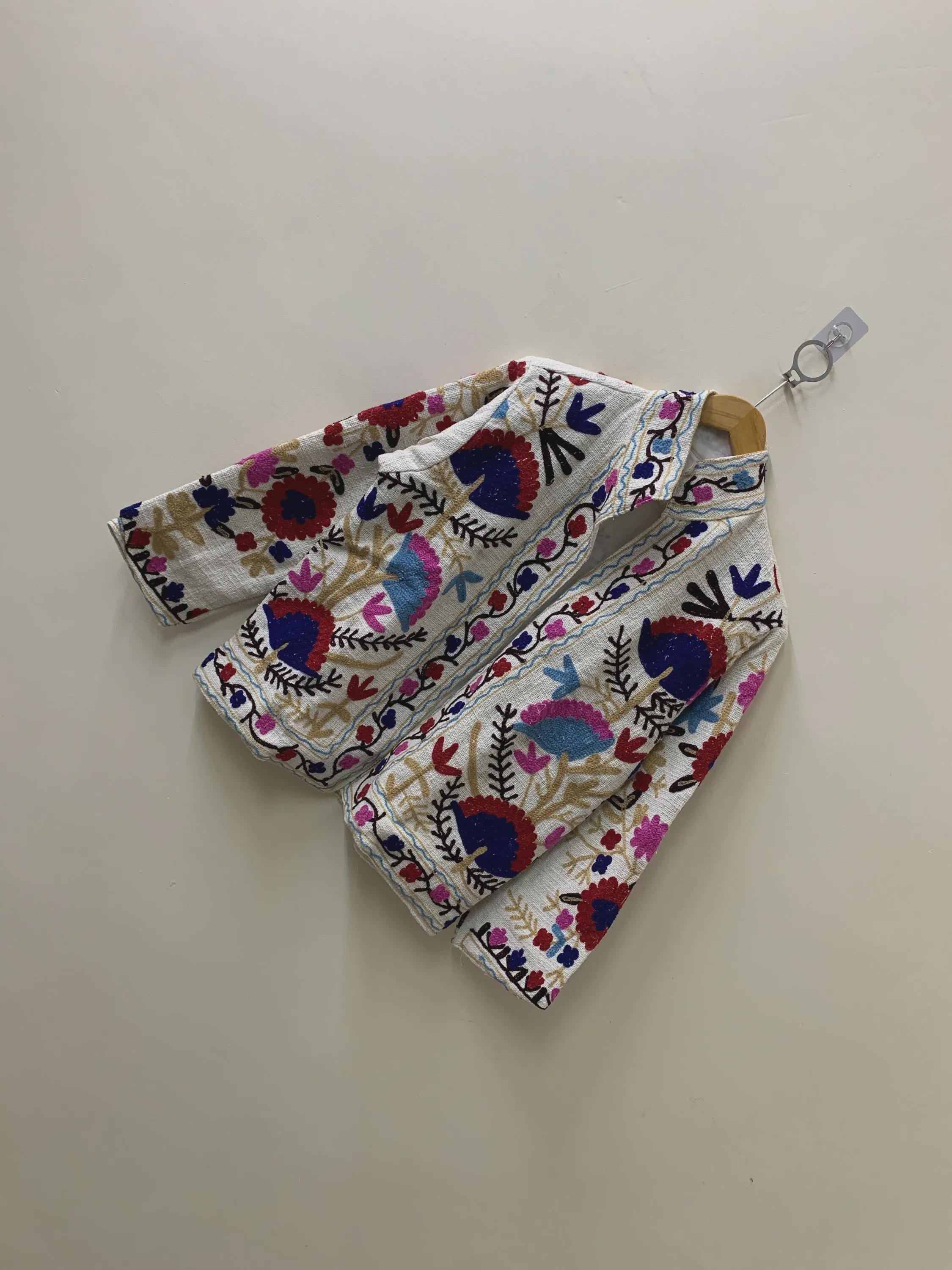 Velvet Suzani Jacket: Embroidered Floral Design, Silk Lined Bohozani