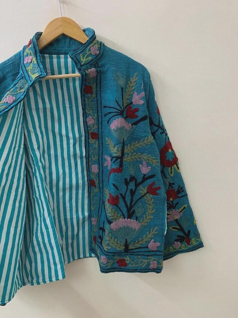 Chic Embroidered Suzani TNT Jacket | Floral Boho Cotton Coat | Gift For Her Bohozani