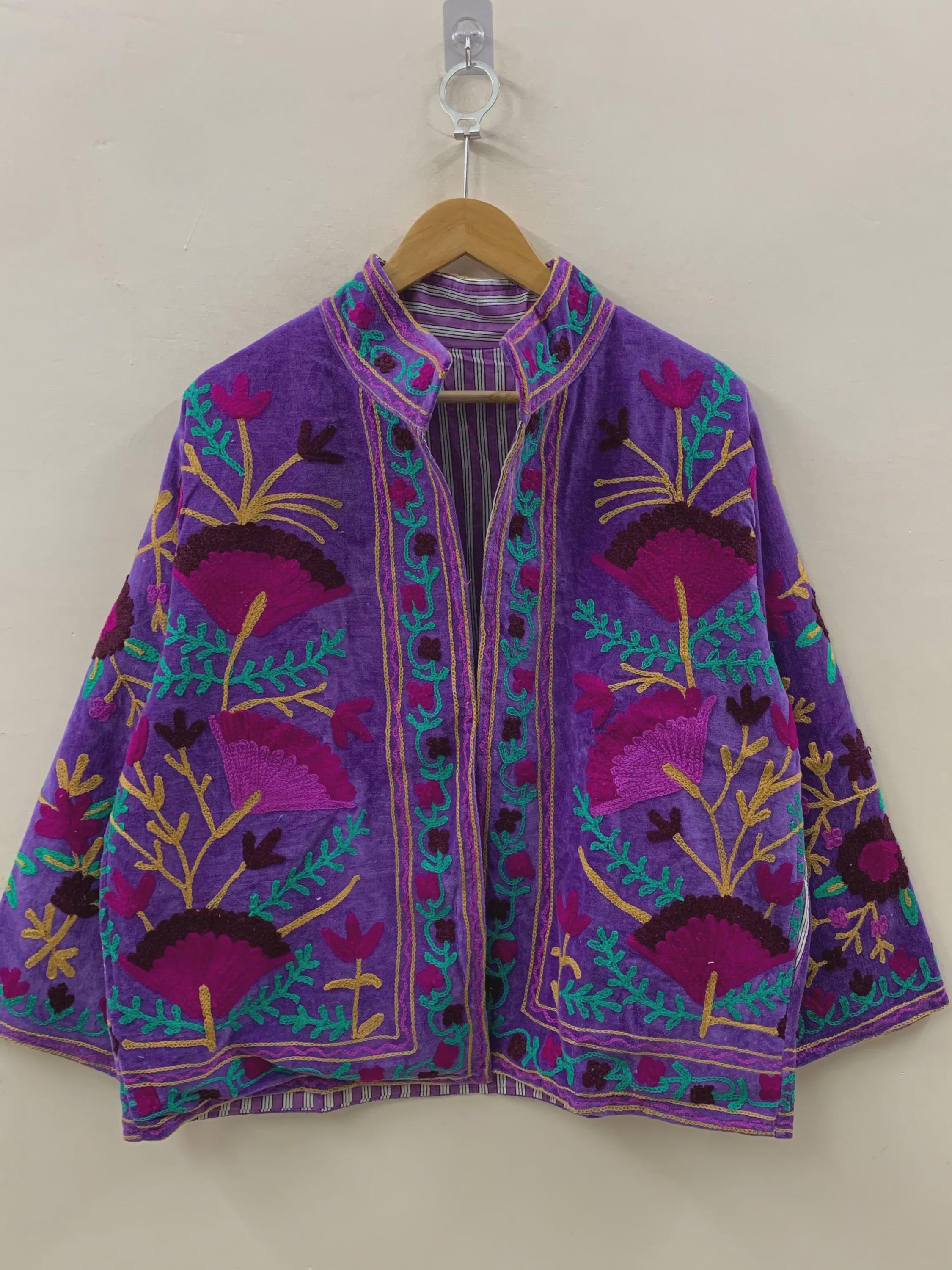 Suzani Embroidered Velvet Jacket | Handmade Short Bohemian Festival Coat Bohozani