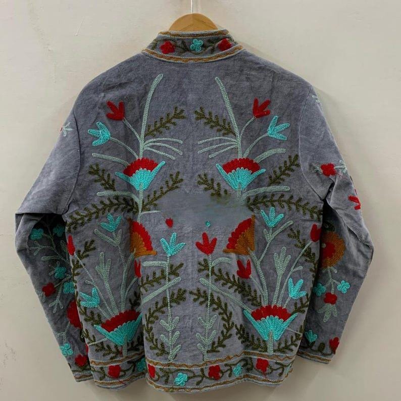 Embroidered Velvet Cropped Jacket | Colorful Suzani Floral Outerwear Bohozani