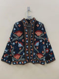 Grey Suzani Velvet Jacket | Embroidered Floral Folk Art Coat Bohozani