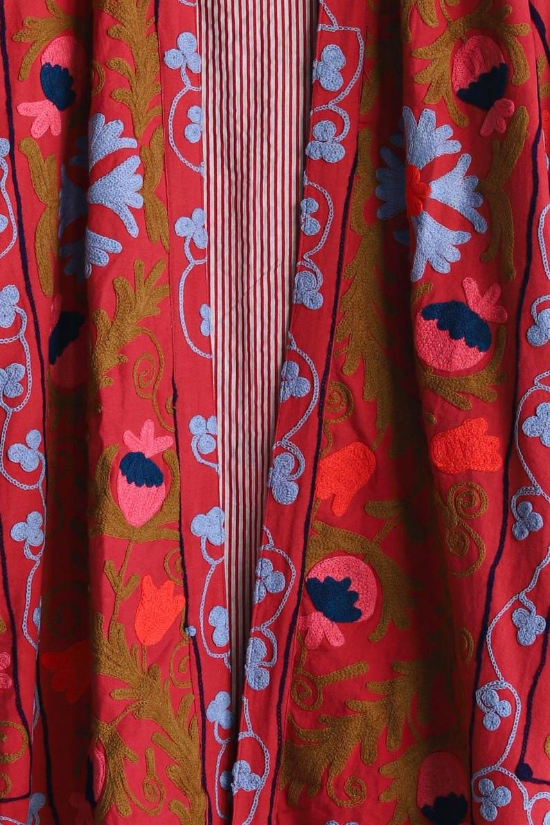 Handmade Suzani Kimono Jacket: Embroidered Silk & Cotton Bohozani