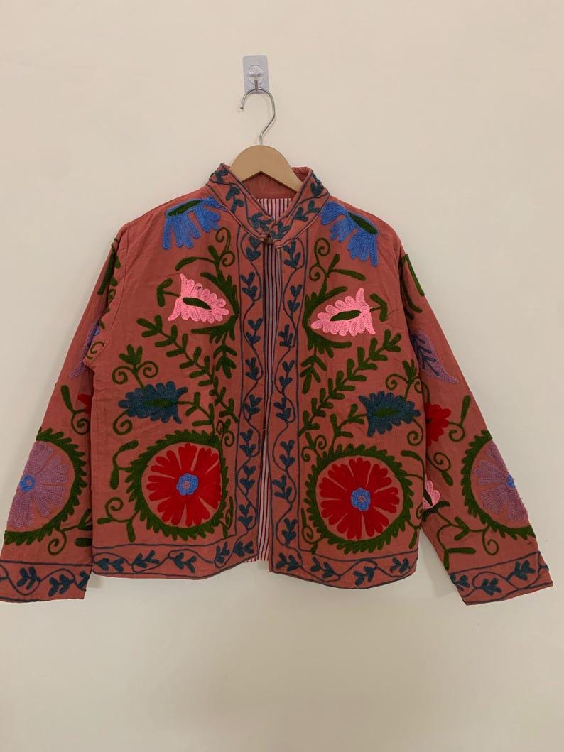Hand-Embroidered Suzani Velvet Jacket | Bohemian Floral Duster Bohozani