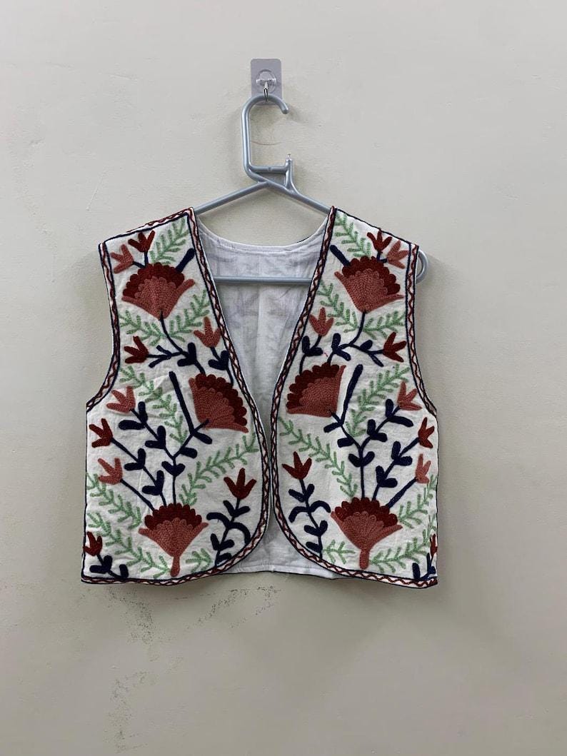 Suzani Embroidered Velvet Vest: Boho Floral Waistcoat, Cotton Lined Jacket Bohozani