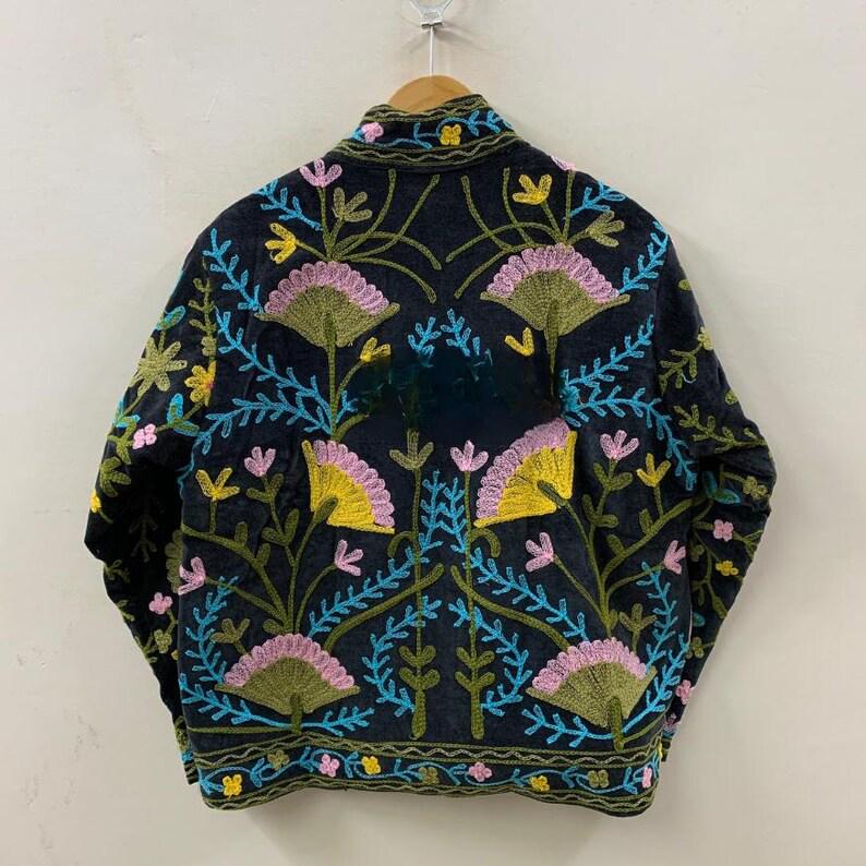 Embroidered Velvet Suzani Jacket | Boho Floral Cropped Outerwear Bohozani