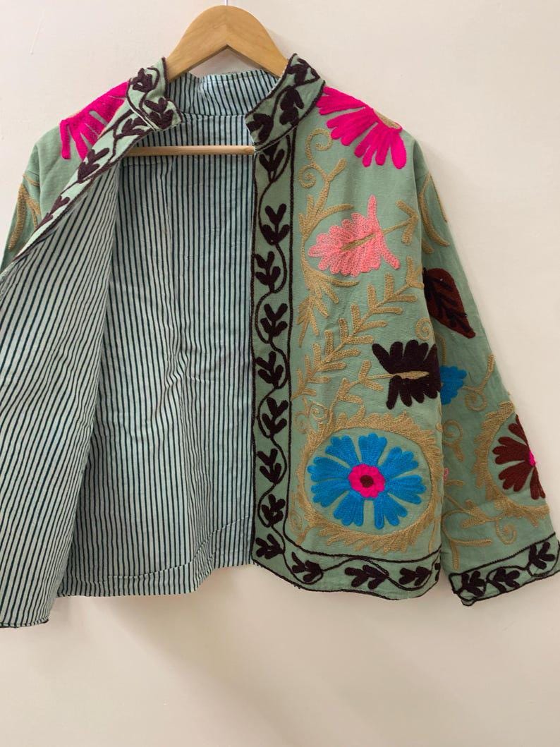 Velvet Suzani Embroidered Jacket | Short Boho Festival Coat, Ethnic Outerwear Bohozani