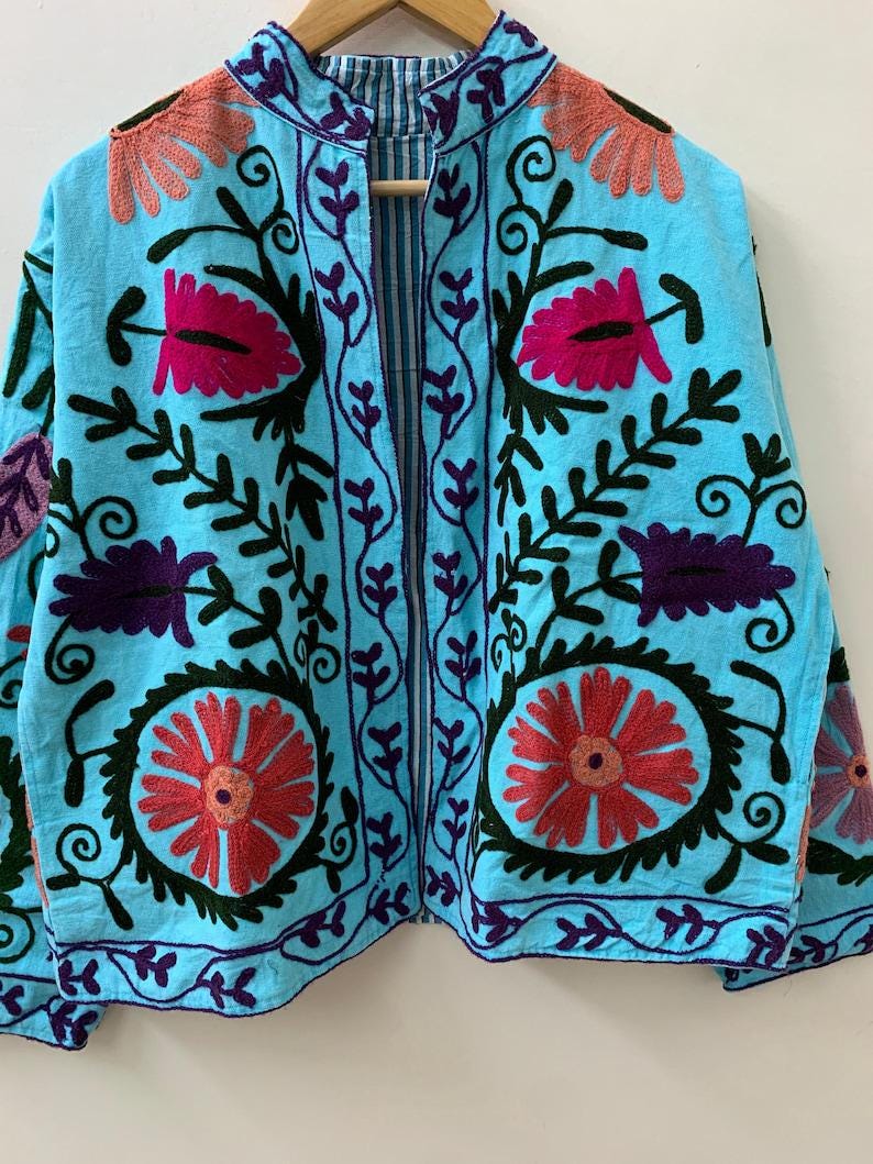 Velvet Suzani Embroidered Short Jacket | Boho Festival Statement Outerwear Bohozani