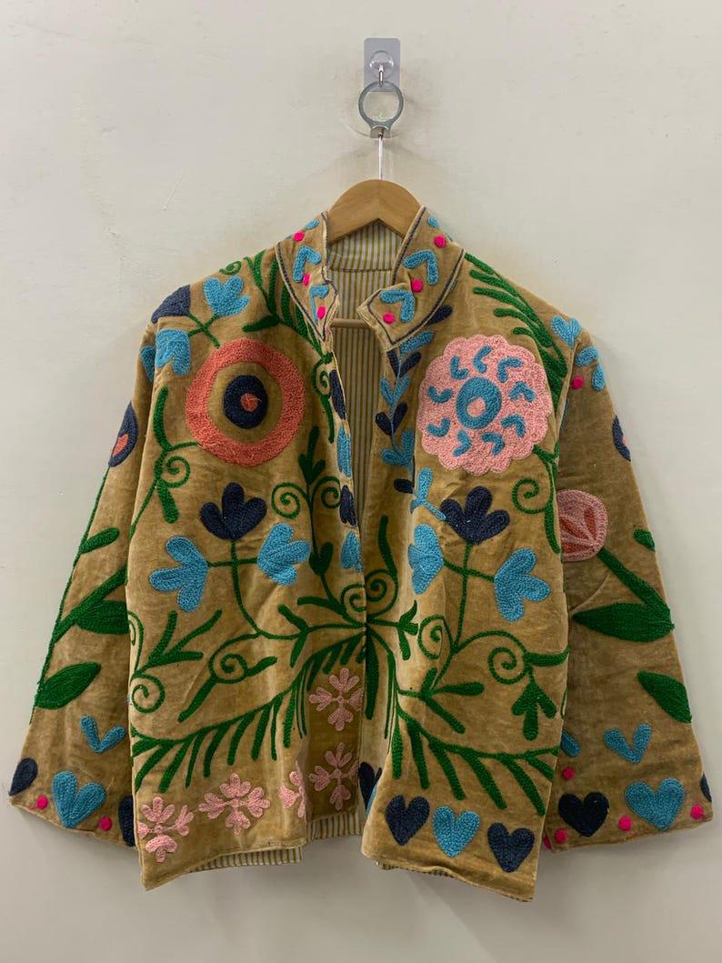 Velvet Suzani Jacket – Hand-Embroidered Floral Folk Coat – Boho Outerwear Bohozani