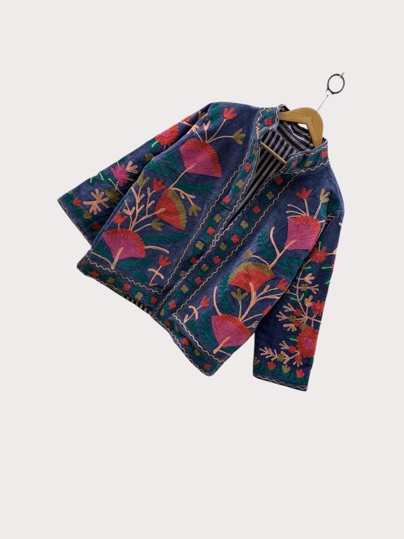 Velvet Suzani Jacket – Hand-Embroidered Boho Ethnic Kimono Outerwear Bohozani