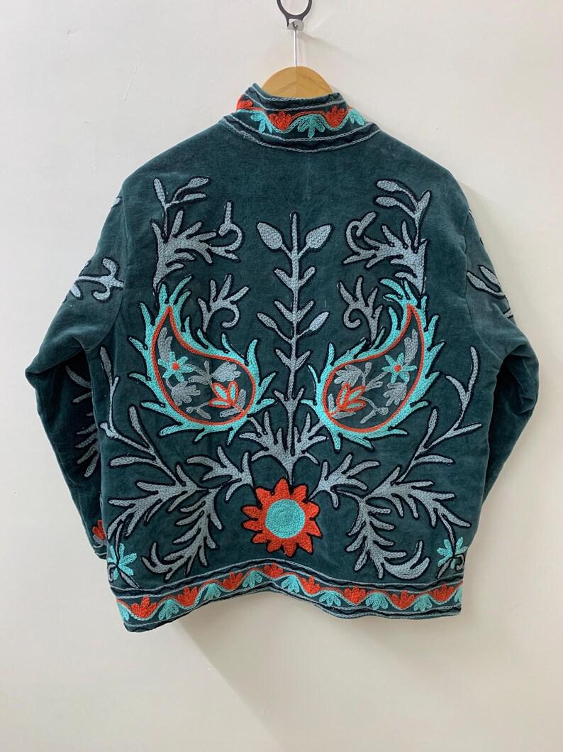 Vintage Velvet Suzani Jacket | Embroidered Floral Uzbek Coat, Boho Festival Outerwear Bohozani