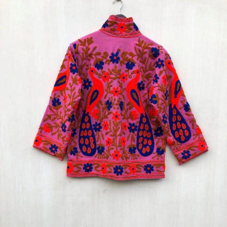 Handmade Velvet Suzani Jacket | Embroidered Peacock Floral Outerwear Bohozani