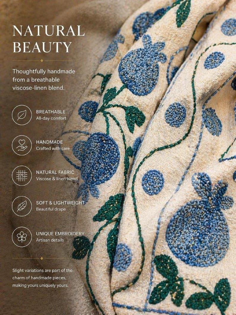 Hand Embroidered Suzani Kaftan – Organic Cotton Boho Kimono Coat Bohozani