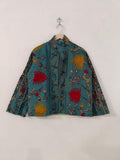 Velvet Suzani Embroidered Cropped Jacket | Uzbek Floral Bohemian Outerwear Bohozani