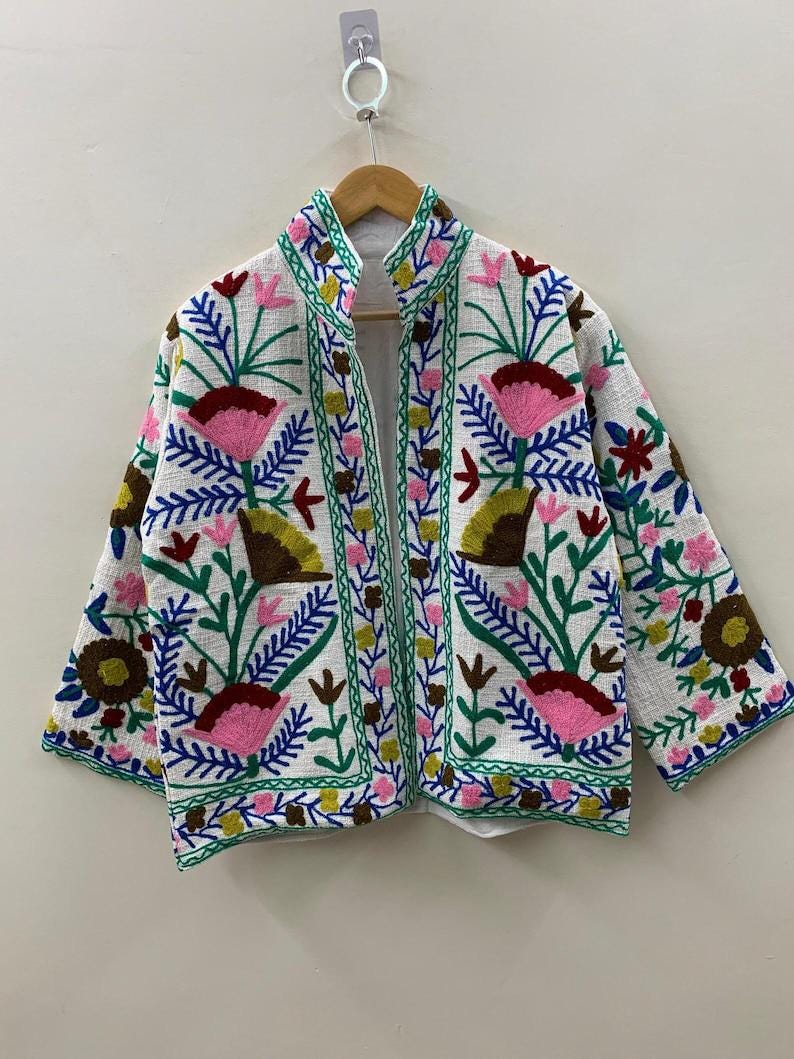 Embroidered Cotton Velvet Jacket, Bohemian Floral Folk Art, One Size, Spring Bridesmaid Bohozani
