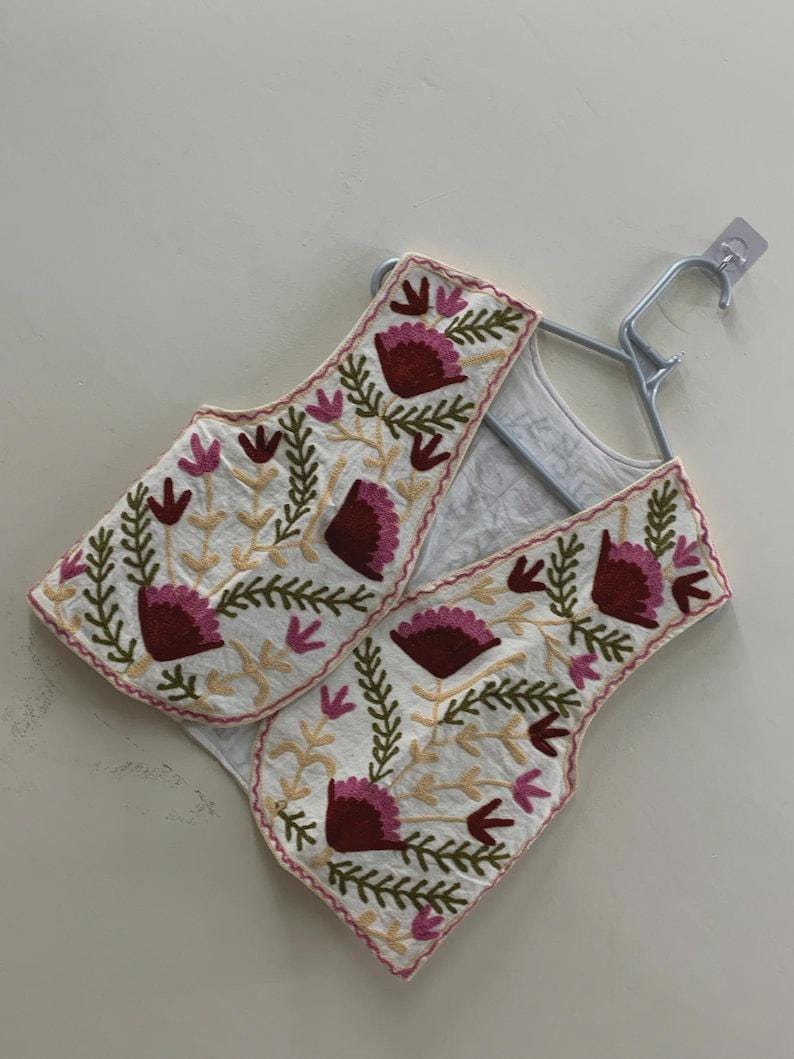 Embroidered Suzani Velvet Vest | Boho Floral Ethnic Gilet, Festival Wear Bohozani