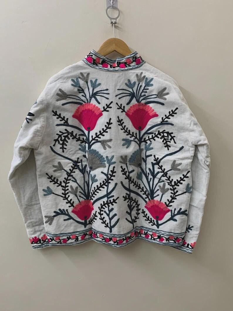 NEW COLLECTION White Hand-Embroidered Velvet Suzani Jacket – Boho Ethnic Kimono Outerwear Mother's Day Gift Bohozani