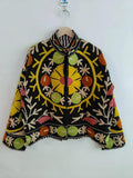 Black Suzani Velvet Jacket, Vintage Boho Floral Embroidered Coat, Ethnic Chic Outerwear Bohozani