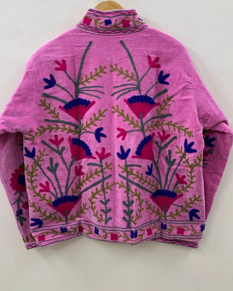 Embroidered Cotton Velvet Jacket | Floral Boho Suzani Outerwear, Ethnic Statement Piece Bohozani