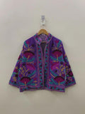Purple Multi coloured Velvet Suzani Embroidered Kimono Jacket | Boho Outerwear Dresses For Women Bohozani