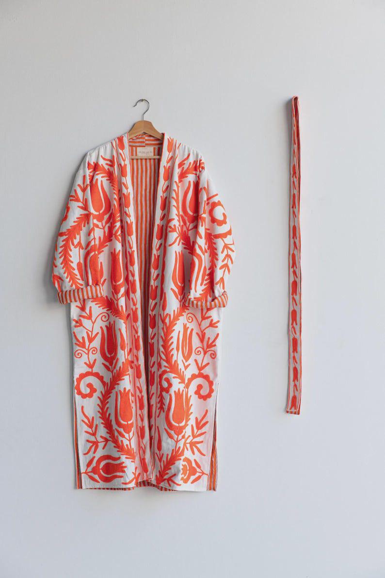 Hand-Embroidered Suzani Velvet Kimono Robe | Boho Floral Festival Jacket Bohozani