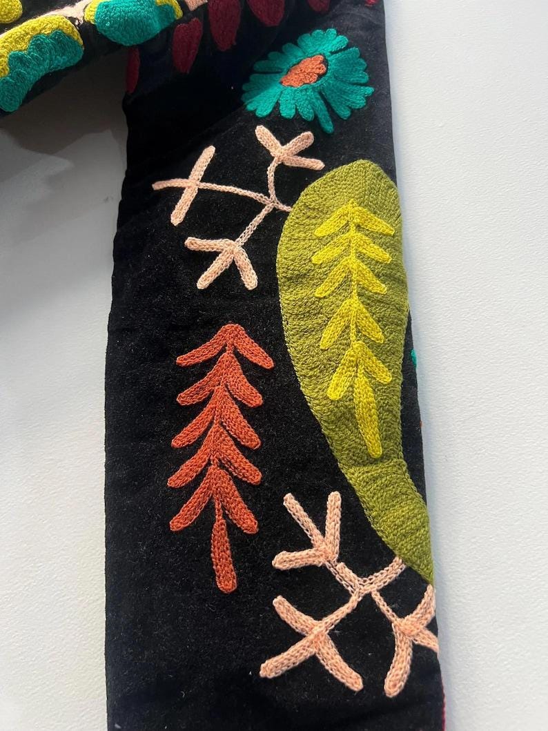 Handmade Velvet Suzani Jacket | Embroidered Boho Coat Bohozani
