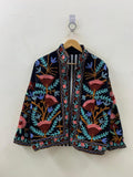 Black Velvet Suzani Embroidered Kimono Jacket | Boho Outerwear Bohozani