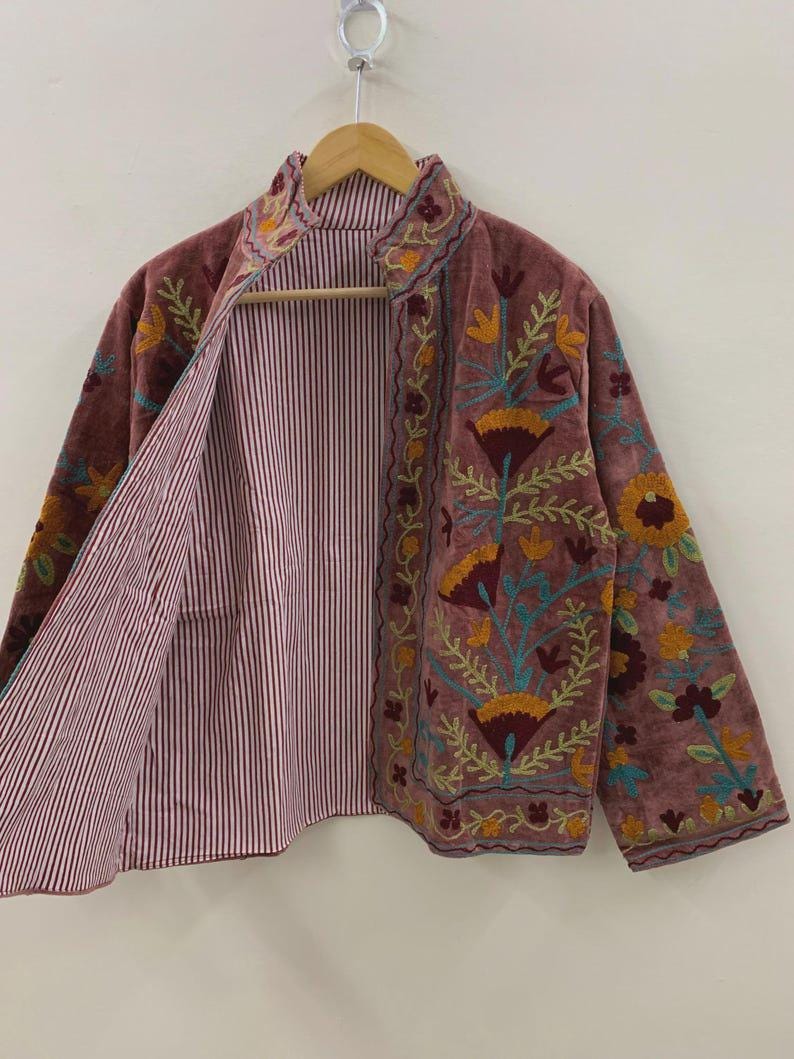 Unique Handmade Velvet Suzani Embroidered Jacket Bohozani