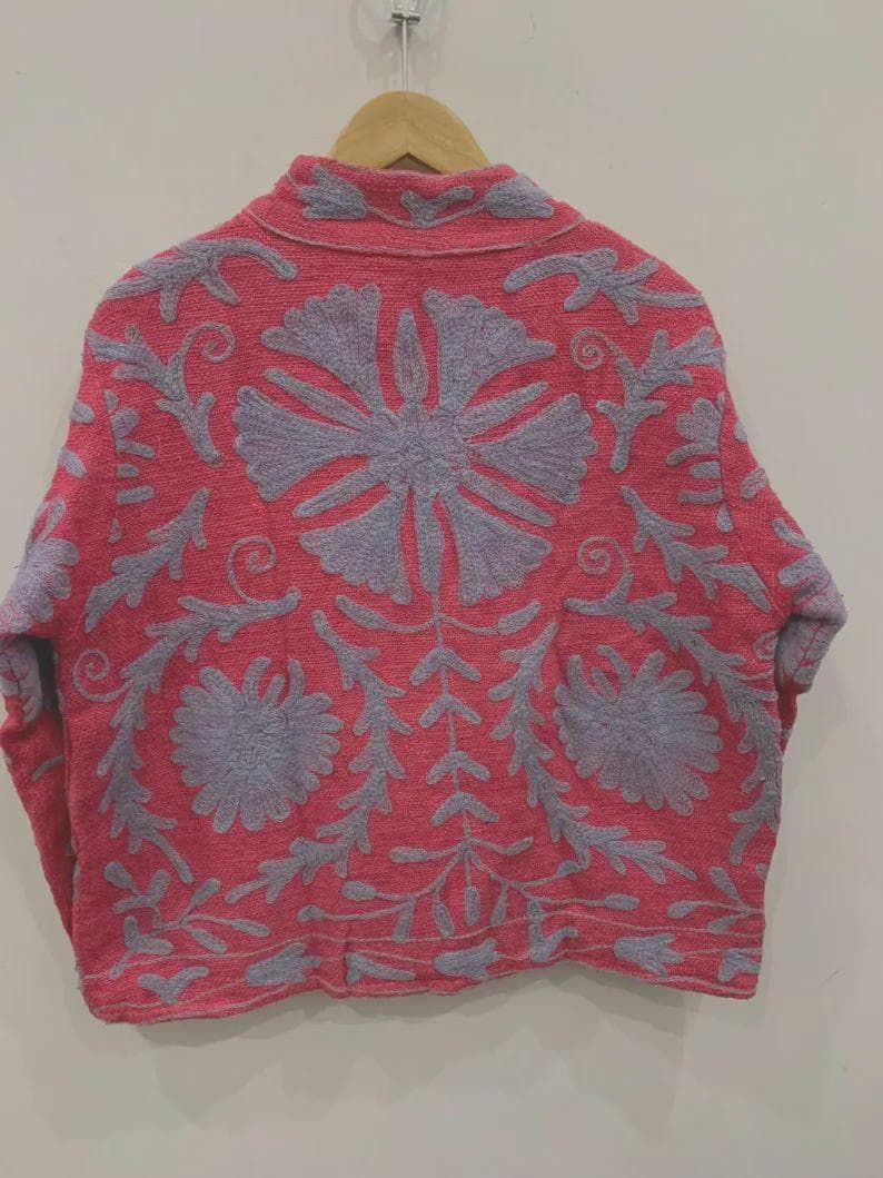 Embroidered Cotton Velvet Suzani Jacket | Boho Floral Ethnic Coat Bohozani