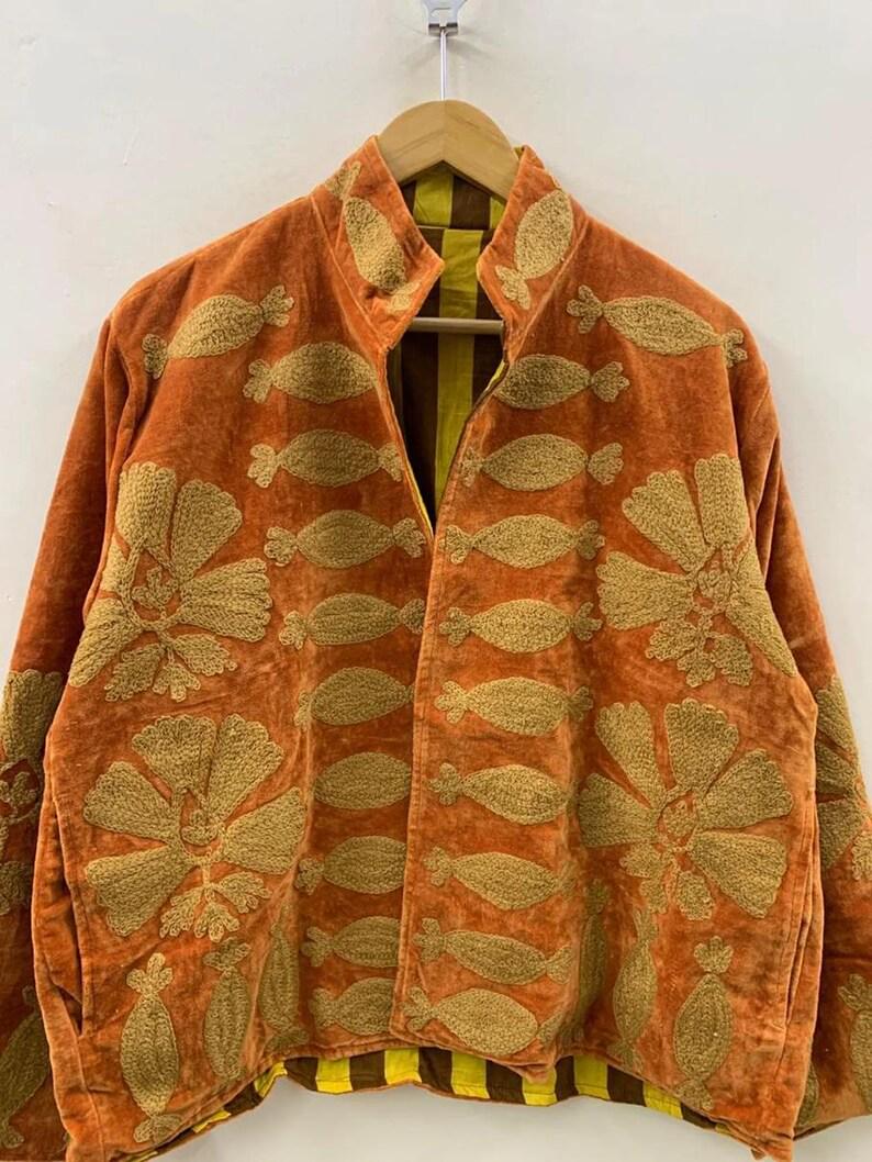 Handmade Velvet Suzani Embroidered Coat | Cropped Boho Ethnic Jacket Bohozani