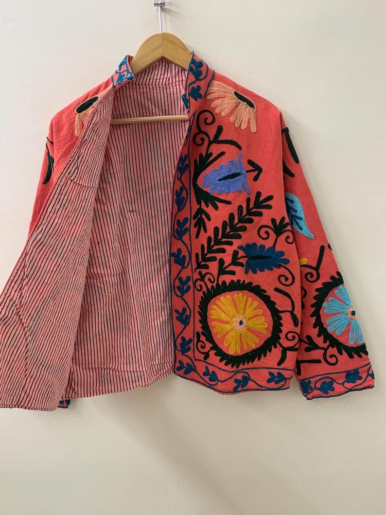 Velvet Suzani Embroidered Short Jacket | Boho Festival Statement Outerwear Bohozani