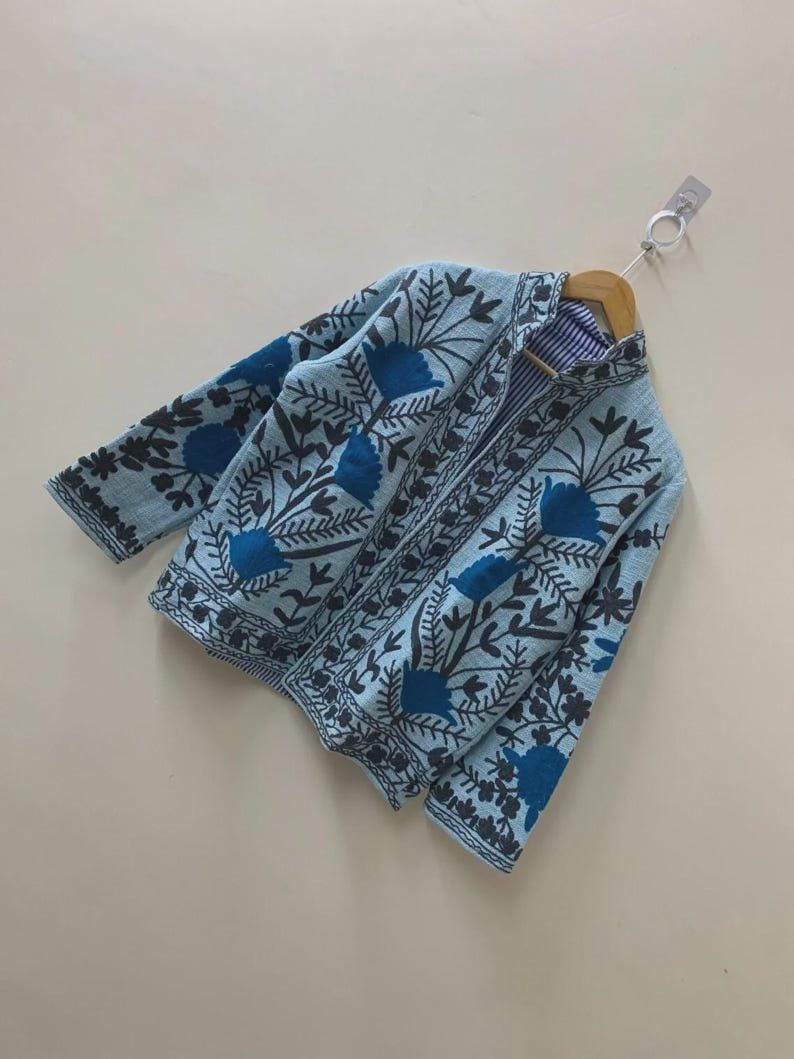 Handmade Suzani Embroidered Cotton Jacket | Boho Chic Coat | Gift For Her Bohozani