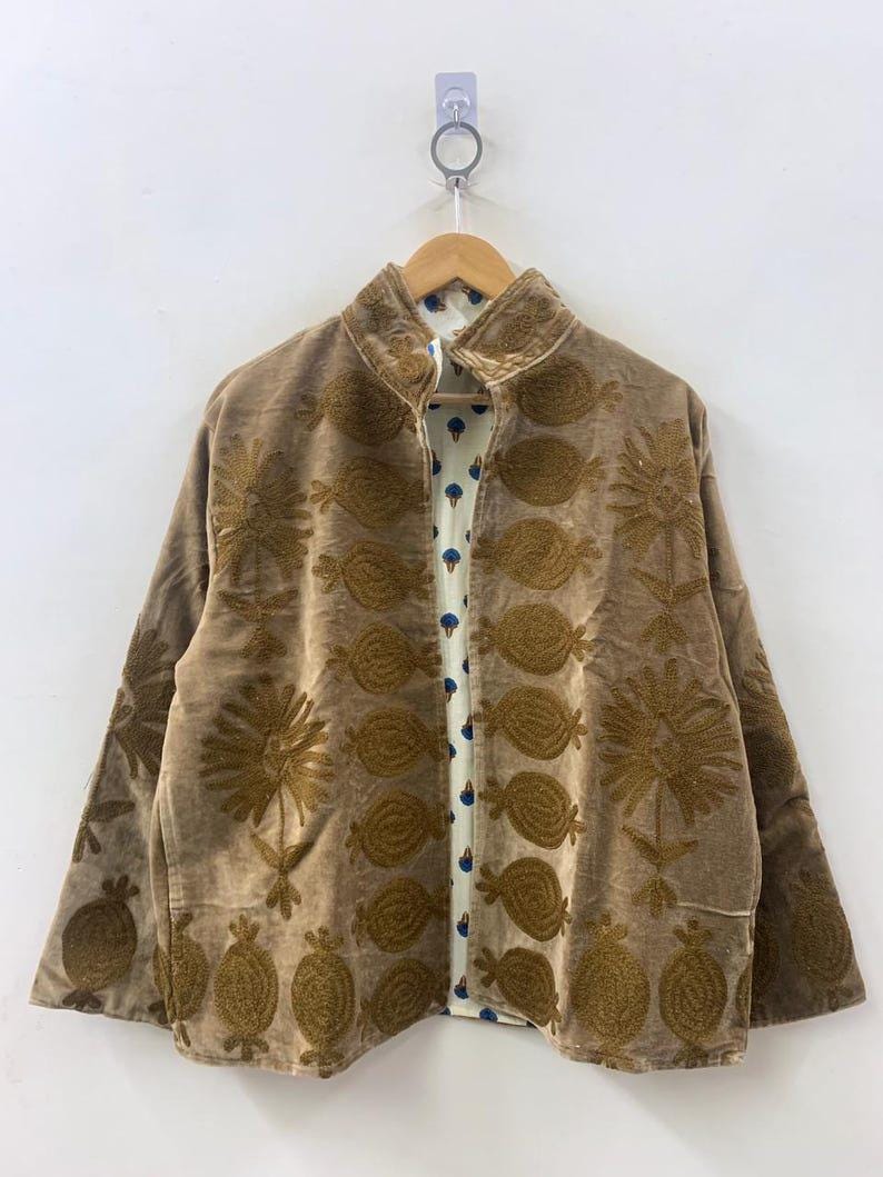 Velvet Suzani Jacket – Hand-Embroidered Boho Ethnic Kimono Outerwear Bohozani