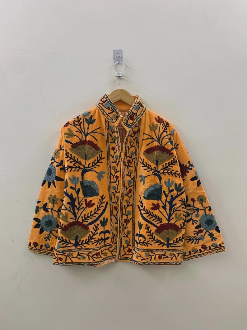 Velvet Suzani Jacket – Hand-Embroidered Boho Ethnic Kimono Outerwear Bohozani