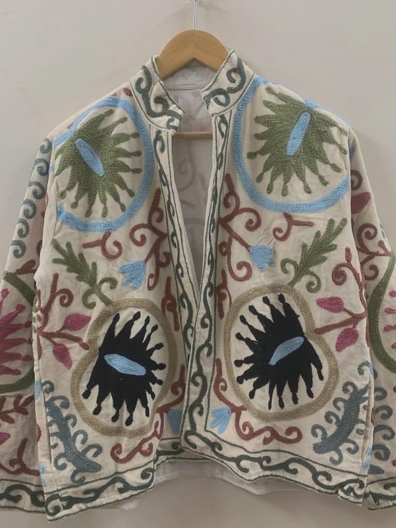 Hand-Embroidered Suzani Velvet Cropped Jacket | Boho Floral Ethnic Outerwear Bohozani