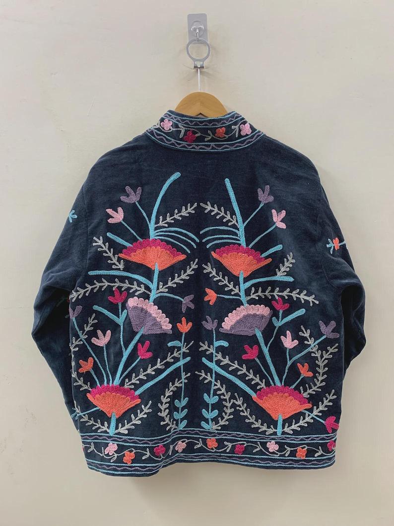Bohemian Suzani Embroidered Velvet Jacket | Short Floral Kimono Coat Bohozani