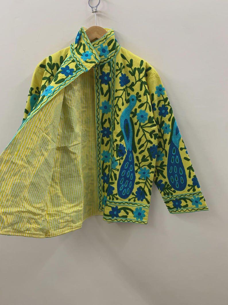 Handmade Suzani Velvet Jacket | Embroidered Peacock Floral Outerwear Bohozani