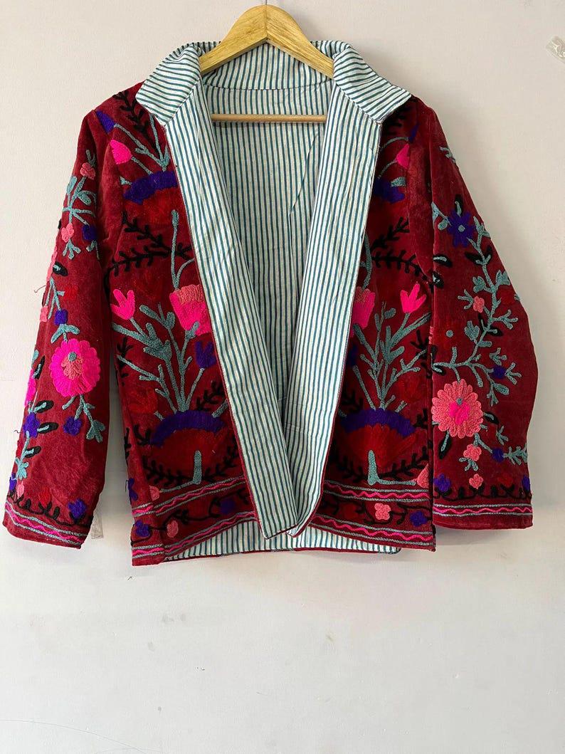Handmade Floral Suzani Jacket – Embroidered Coat, Boho Vintage Style Outerwear, Festival Chic Bohozani