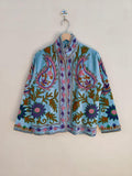 Velvet Suzani Embroidered Jacket | Lightly Padded Cropped Outerwear | Boho Floral Style Bohozani