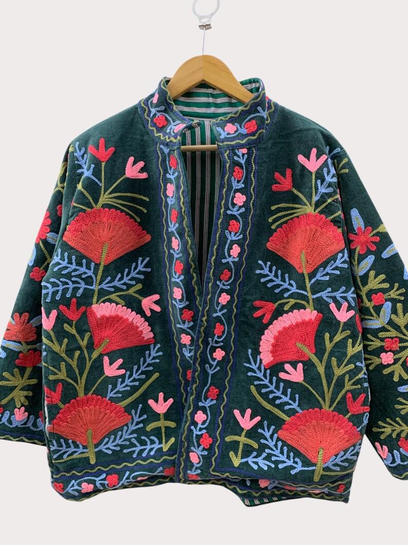 Velvet Suzani Jacket – Hand-Embroidered Boho Ethnic Kimono Outerwear Bohozani