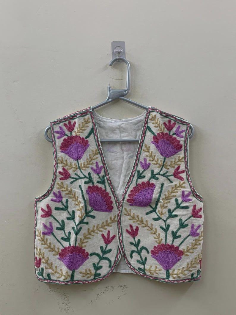 Handmade Suzani Embroidered Velvet Vest: Boho Floral Waistcoat, Cotton Lined Jacket Bohozani