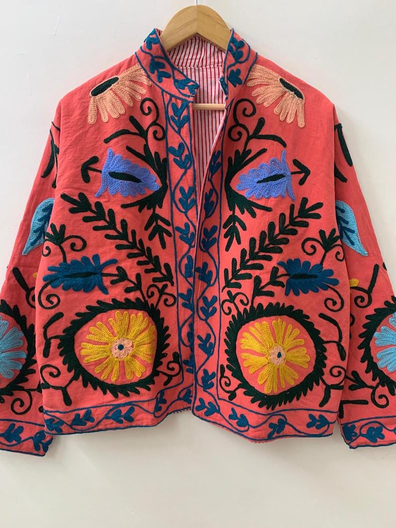 Velvet Suzani Embroidered Short Jacket | Boho Festival Statement Outerwear Bohozani