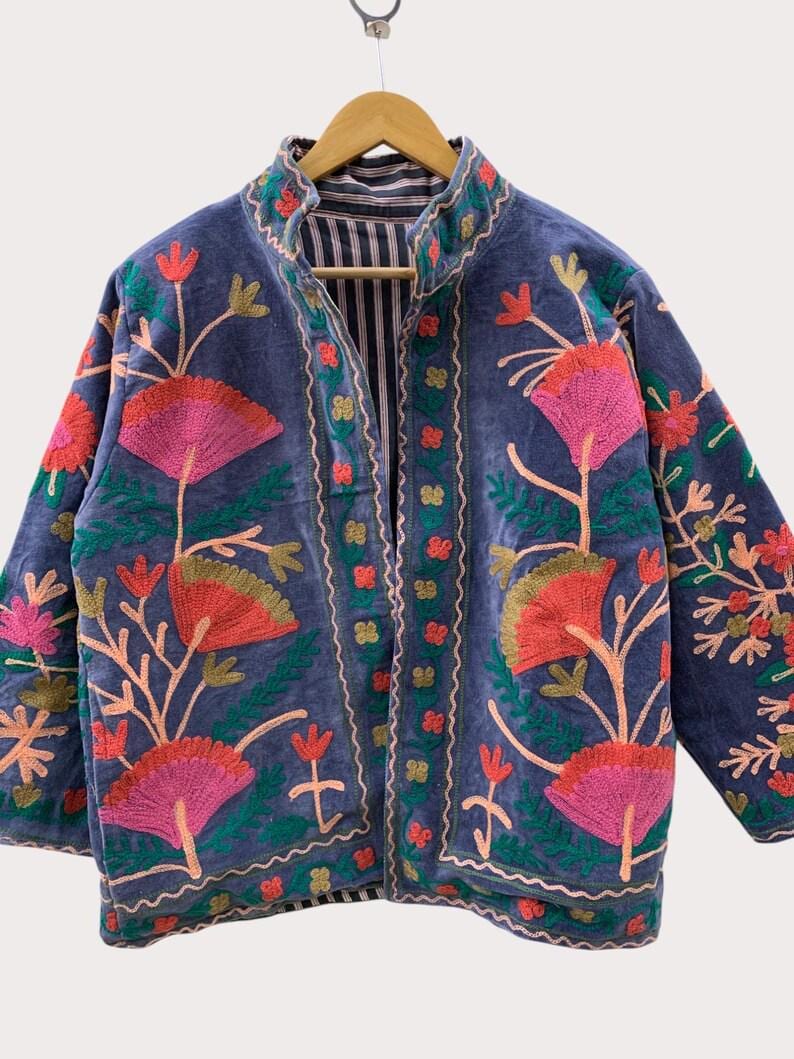 Velvet Suzani Jacket – Hand-Embroidered Boho Ethnic Kimono Outerwear Bohozani