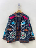 Grey Handmade Suzani Velvet Jacket, Embroidered Floral Coat Bohozani